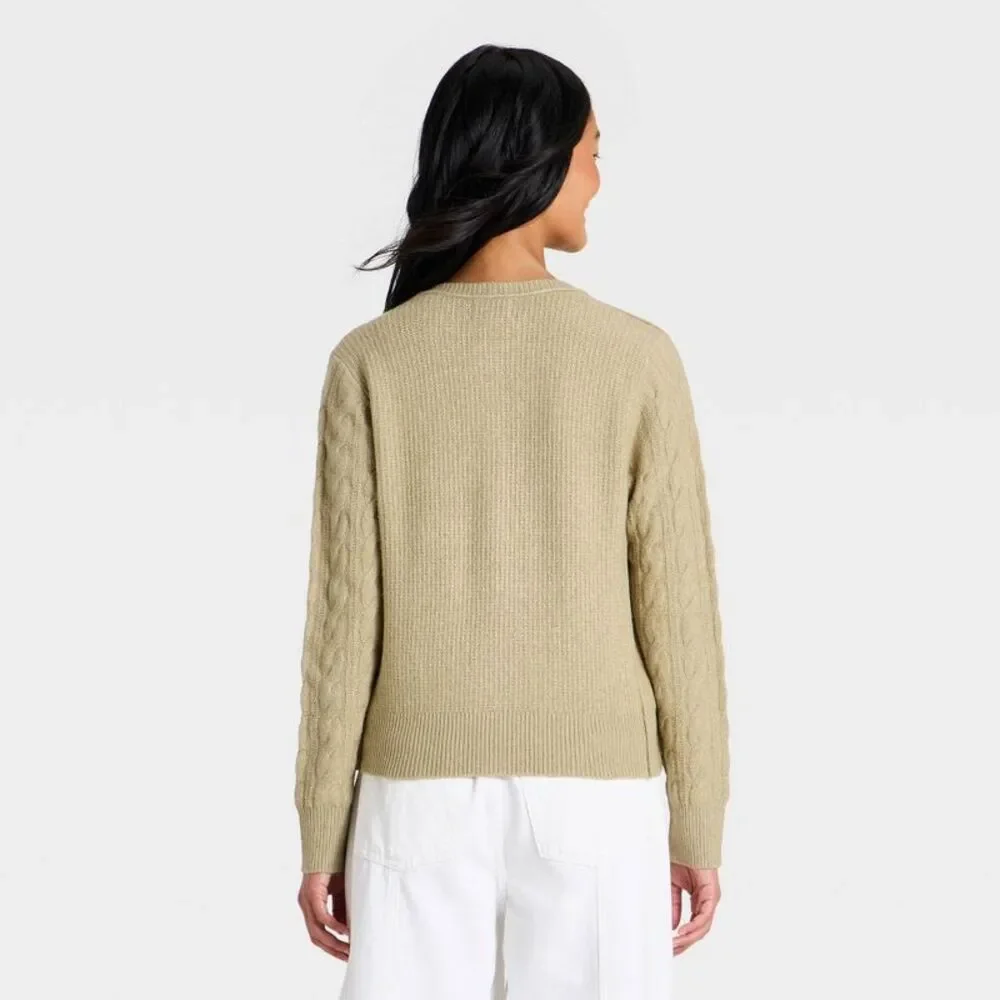 Women's Heritage Cable Crewneck Cardigan - Universal Thread Sage Green S